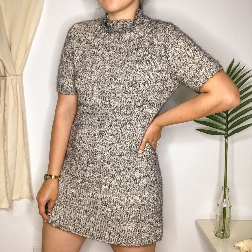 Cividini Marled Knit Silk Mock Neck Sweater Dress